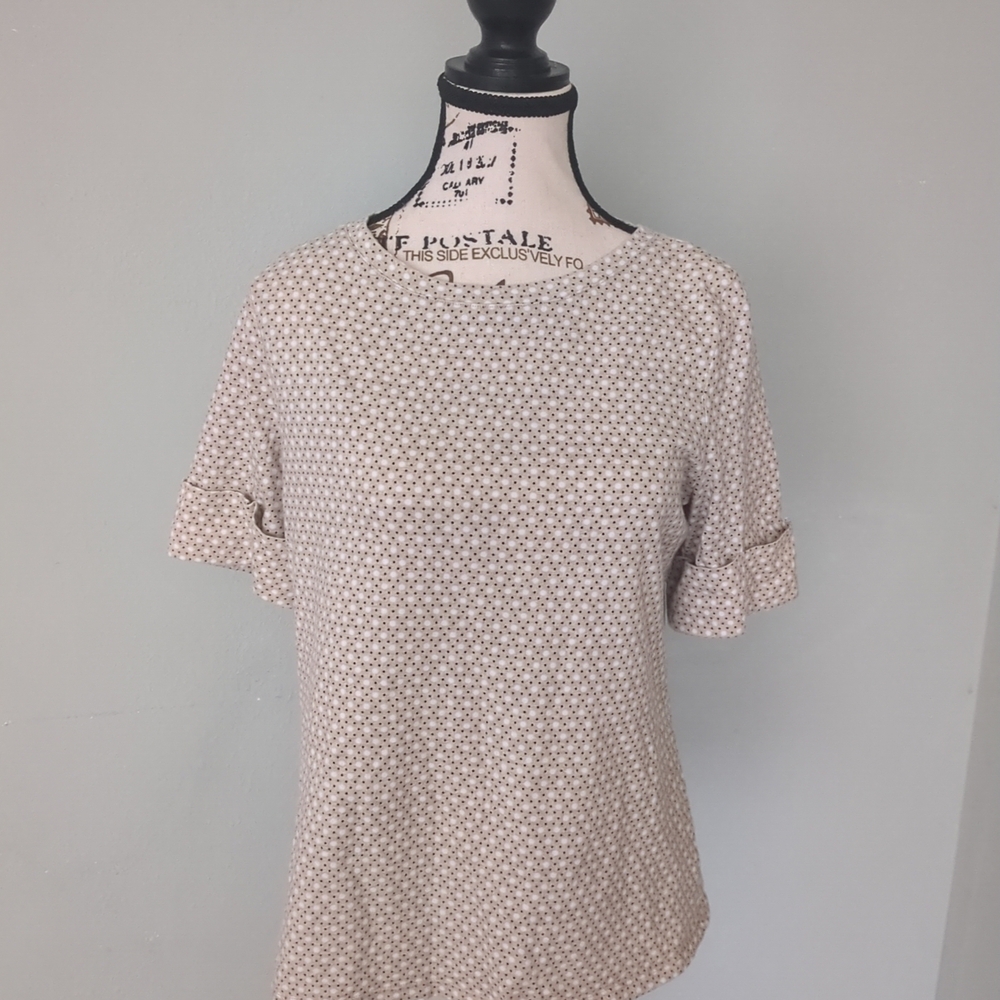 **3/$10** Liz Claiborne Beige Geometric Women's Blouse Size Medium